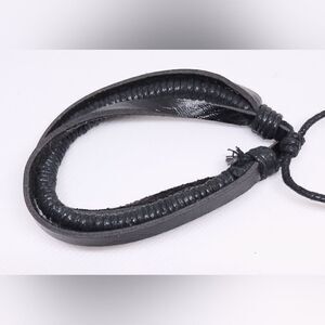 Men's bracelet leather braided layered black new d96